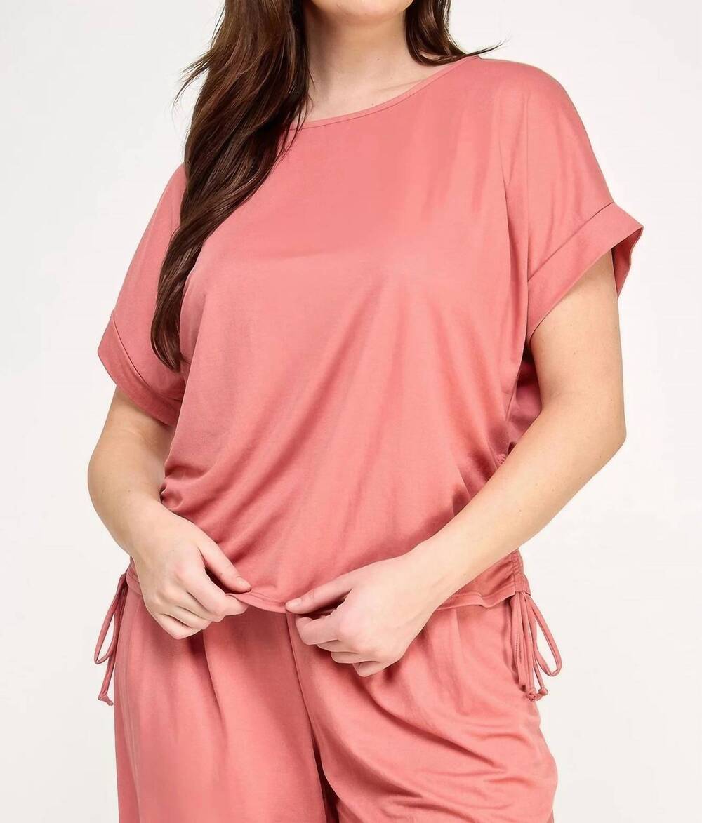 NEW HAUTE FOX knit linen dolman ruched top - plus in pink